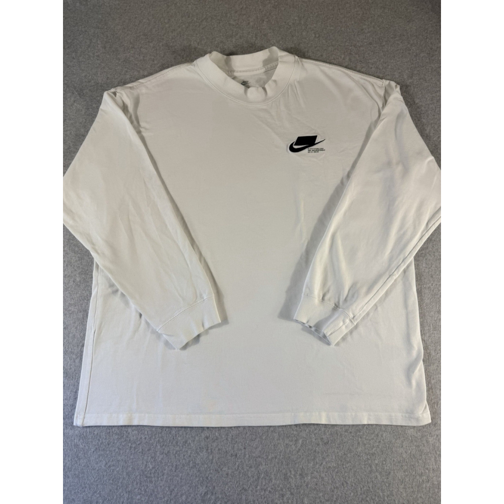 Nike Block Futura Logo Long Sleeve Shirt Large Cream Sportswear NSW Tee